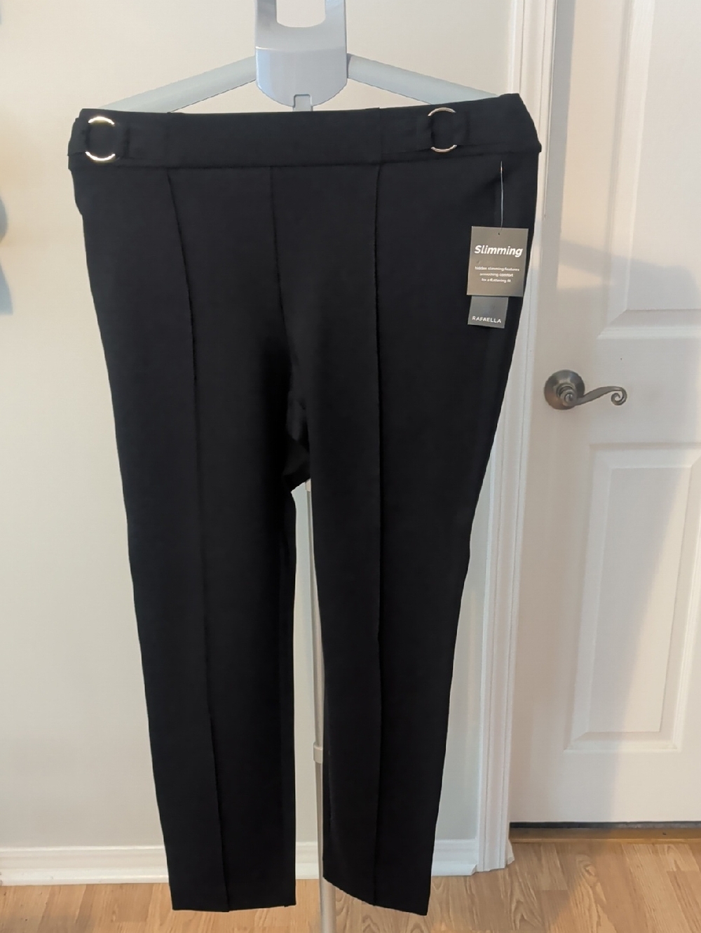 Rafaella Black Ponte Ankle Pants with Silver Belt Rings